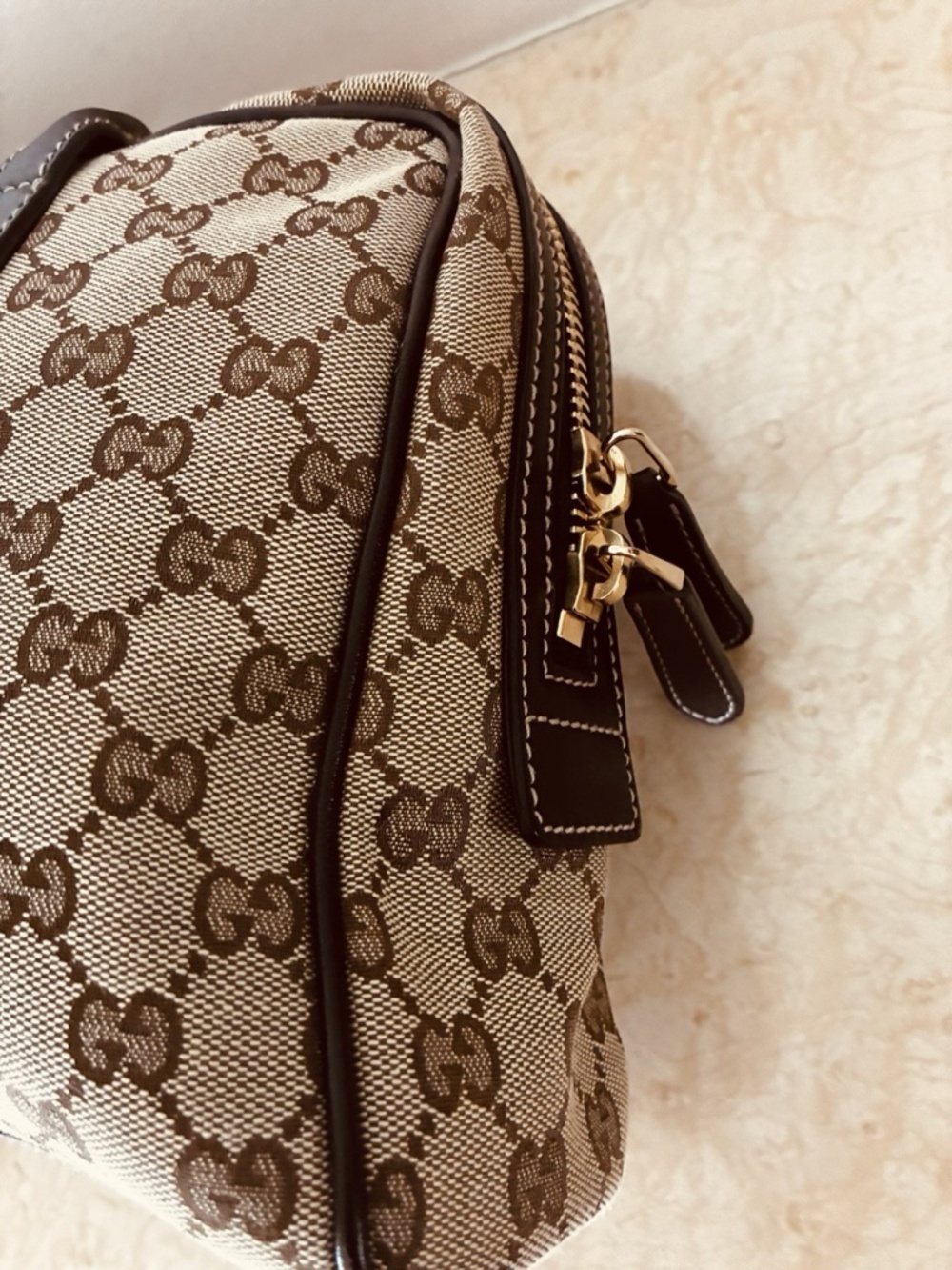 Gucci Britt Boston Bag GG Monogram Canvas Brown Leather & Dust Bag -Like New - Picture 8 of 16